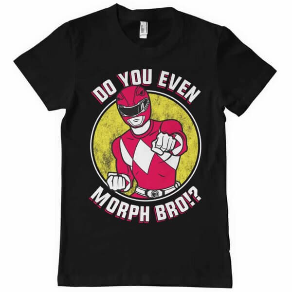 Sort Power Rangers T-shirt med Red Ranger der siger do you even morph bro!?