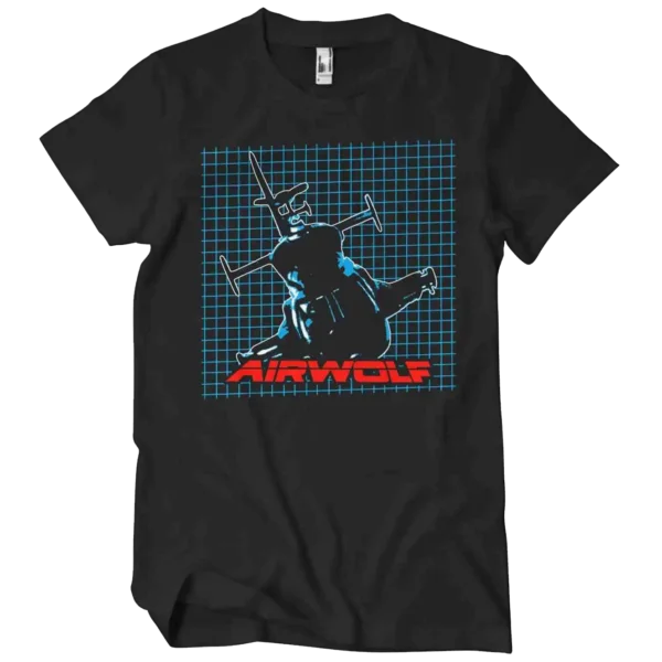 Sort Airwolf T-shirt med helikopteren på og logoet