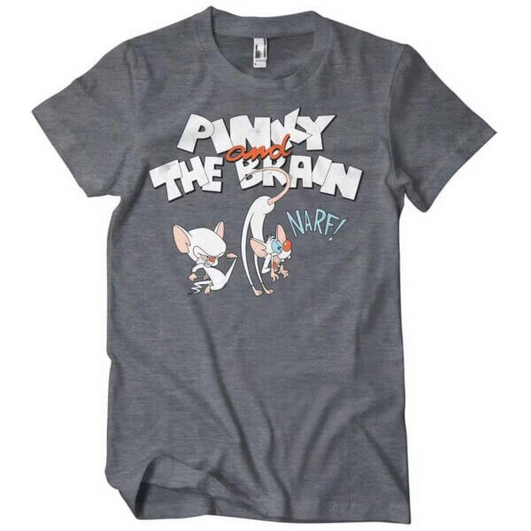 Mørkegrå Pinky and The Brain T-shirt hvor Brain sparker Pinky som råber NARF