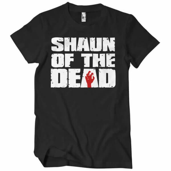Sort T-shirt med Shaun of the Dead Logoet trykt på brystet