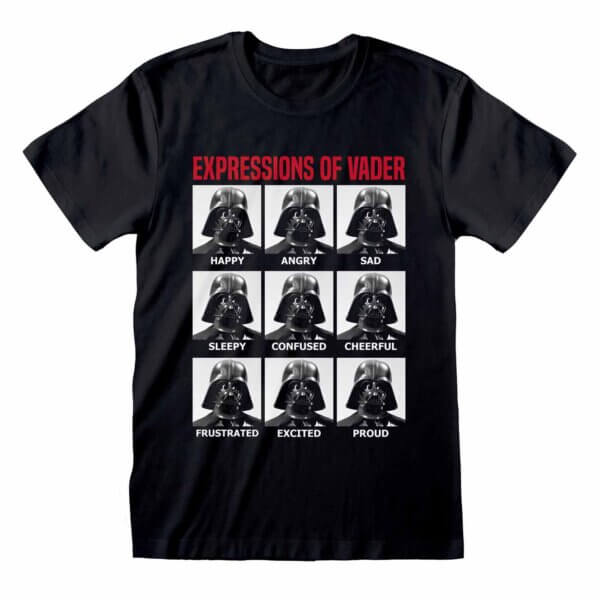 Sort Star Wars T-shirt med de forskellige udtryk af Darth Vader