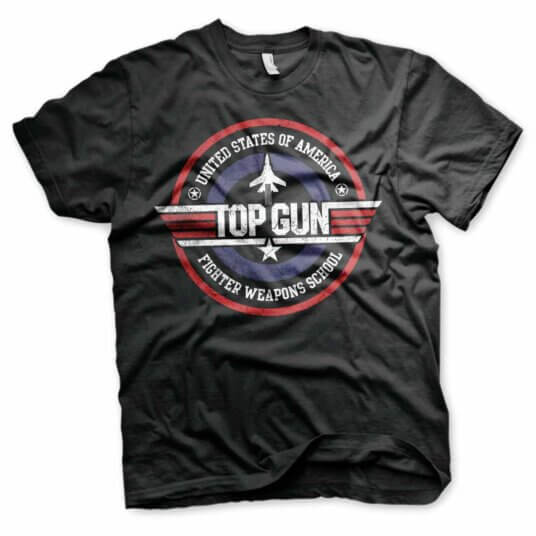 Sort Top Gun T-shirt med Fighter Weapons School logoet på
