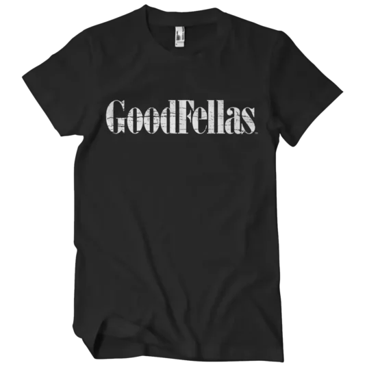 Sort T-shirt med GoodFellas-logo i hvid, slidt skrift, der giver et råt vintage-look.